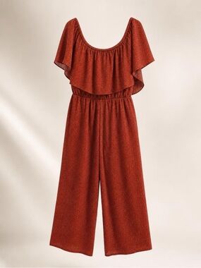 Rust Capri Wide-Leg Off-Shoulder Jumpsuit